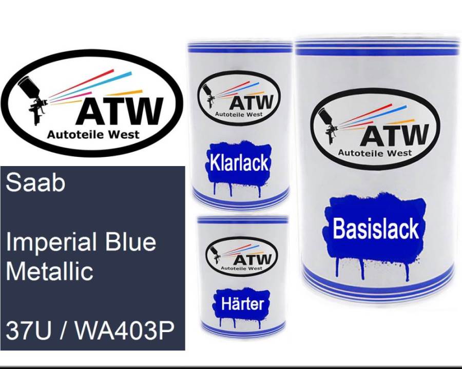 Saab, Imperial Blue Metallic, 37U / WA403P: 500ml Lackdose + 500ml Klarlack + 250ml Härter - Set, von ATW Autoteile West.